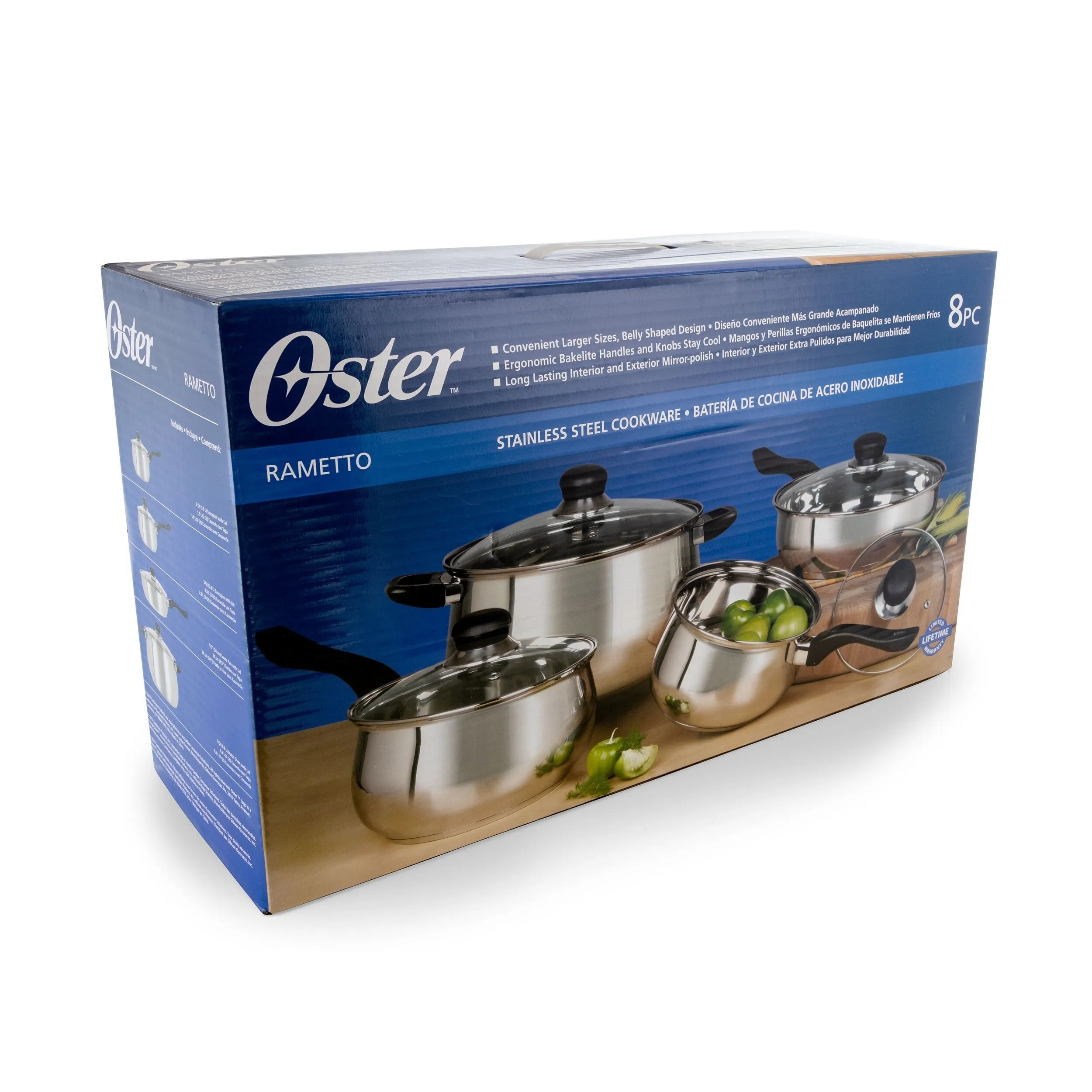 Arezzo 8 Piece Stainless Steel Glass Lids Kitchen Cookware Set with Stay Cool Handle
