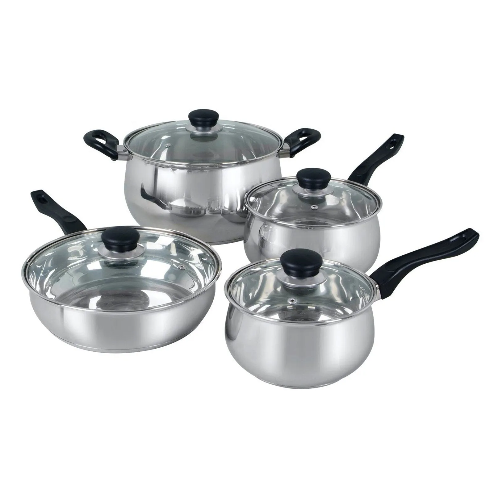 Arezzo 8 Piece Stainless Steel Glass Lids Kitchen Cookware Set with Stay Cool Handle