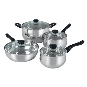 Arezzo 8 Piece Stainless Steel Glass Lids Kitchen Cookware Set with Stay Cool Handle
