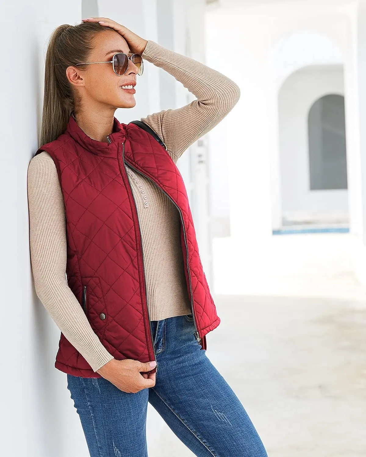 Argstar Women's Vest, Quilted Lightweight Zip Pockets Padded Gilet (XS-2XL)
