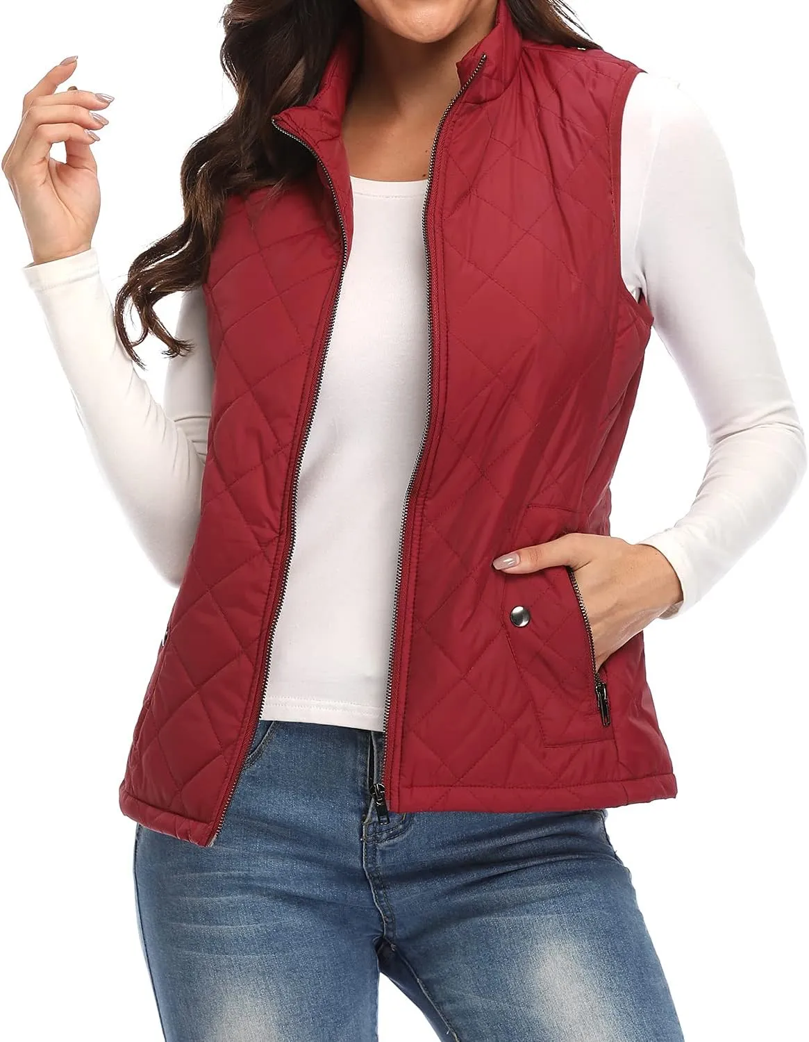 Argstar Women's Vest, Quilted Lightweight Zip Pockets Padded Gilet (XS-2XL)