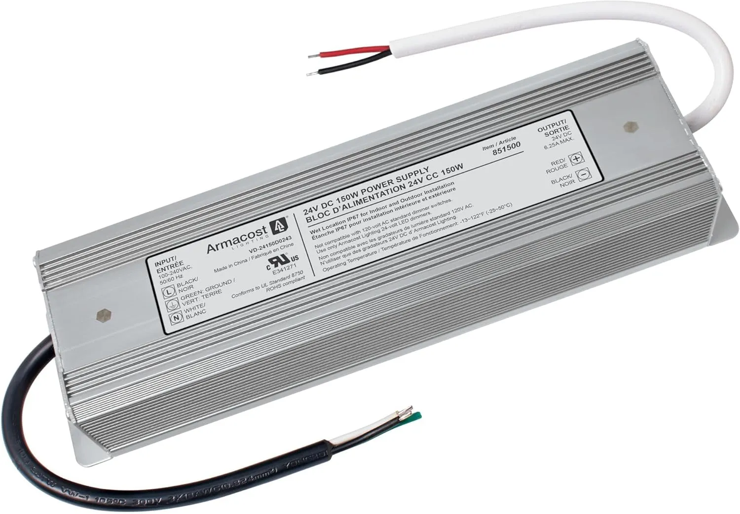 Armacost Lighting 851500 150 Watt, 24V DC LED Power Supply, Silver