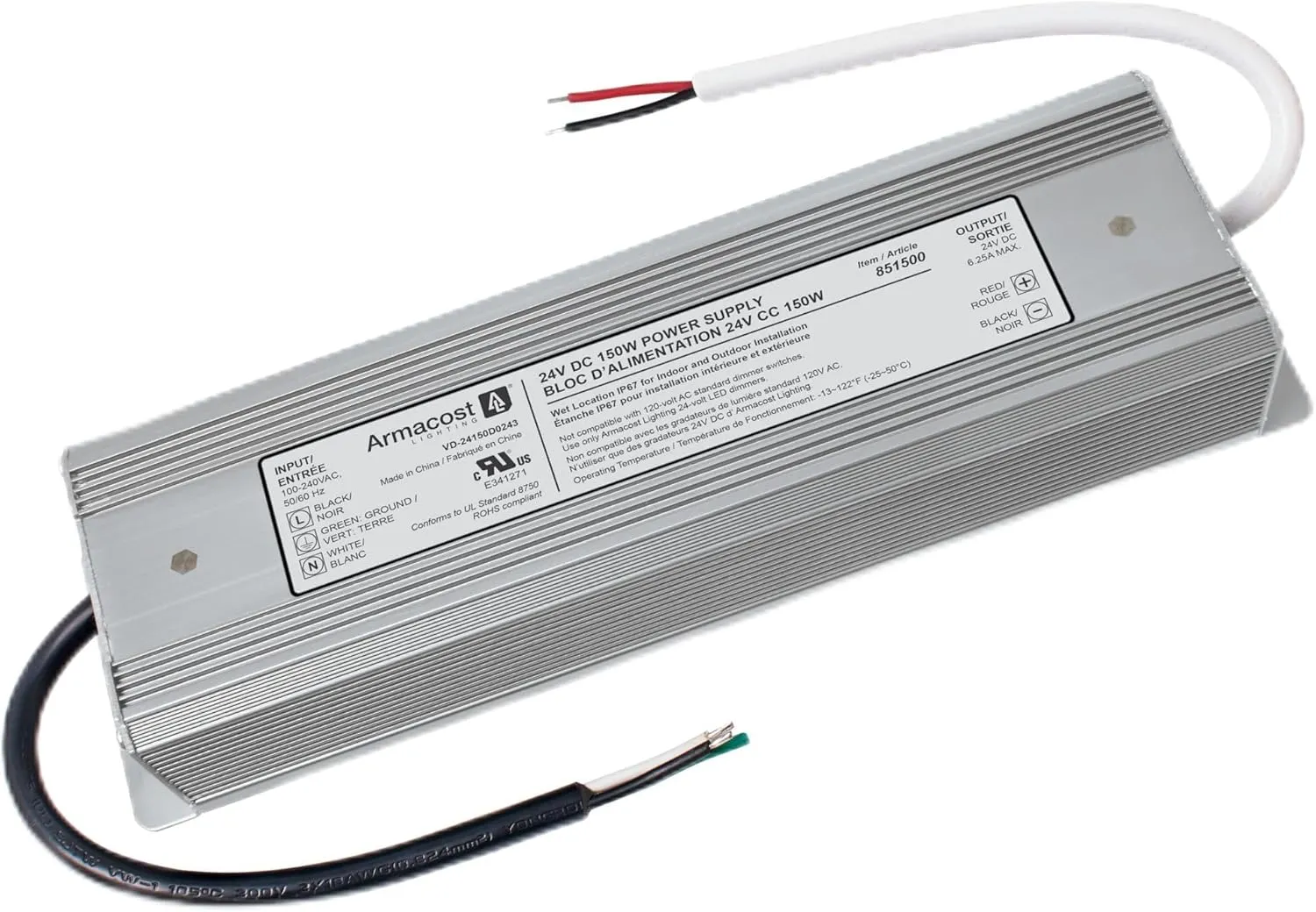 Armacost Lighting 851500 150 Watt, 24V DC LED Power Supply, Silver