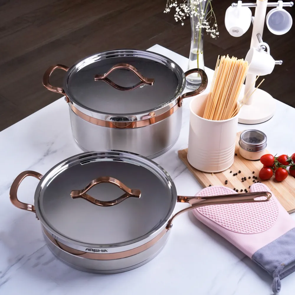 Arshia Stainless Steel Cookware Set 16Pcs Rose Gold