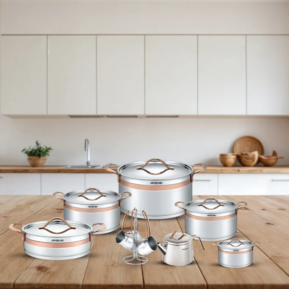 Arshia Stainless Steel Cookware Set 16Pcs Rose Gold