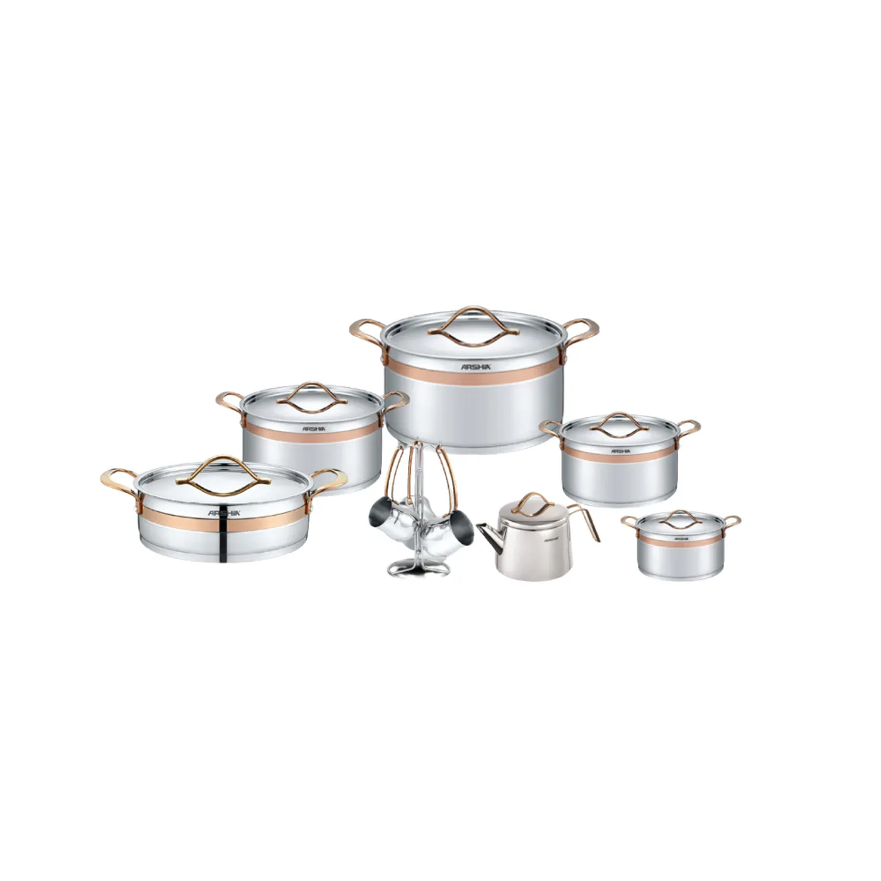 Arshia Stainless Steel Cookware Set 16Pcs Rose Gold
