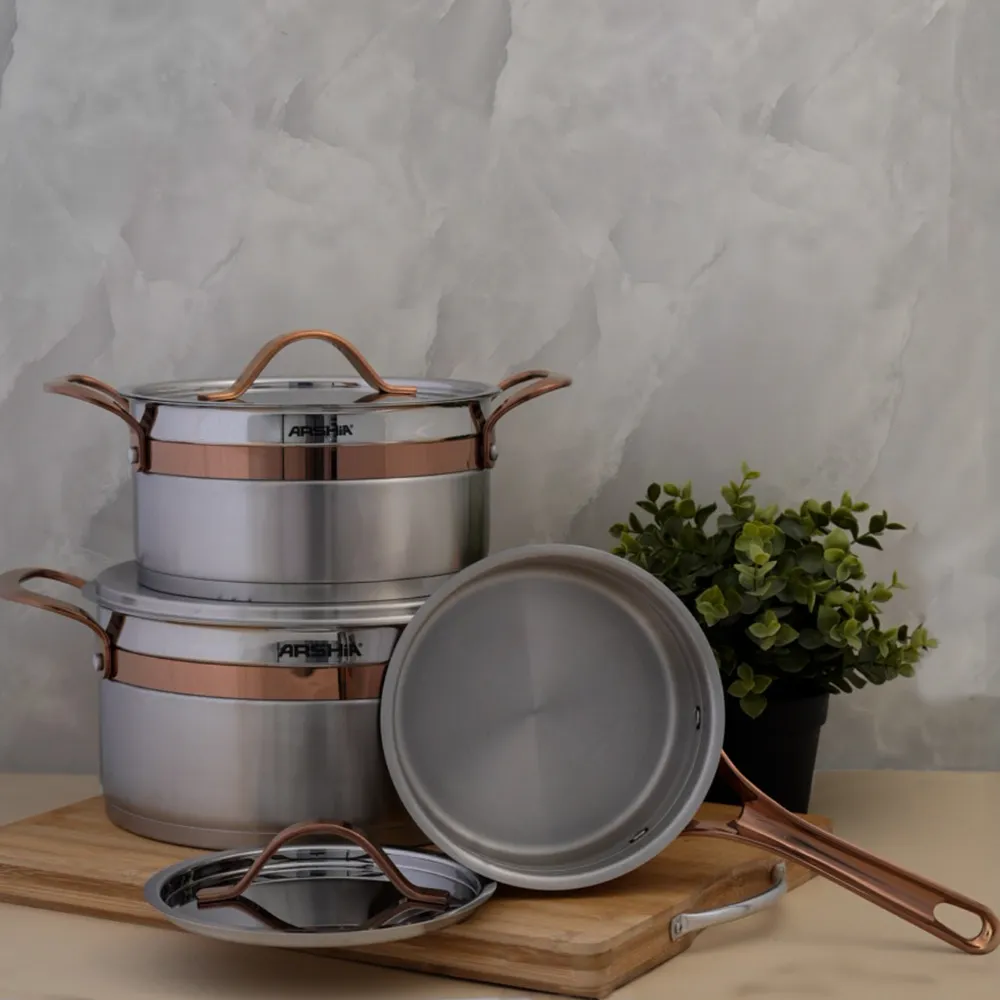 Arshia Stainless Steel Cookware Set 16Pcs Rose Gold