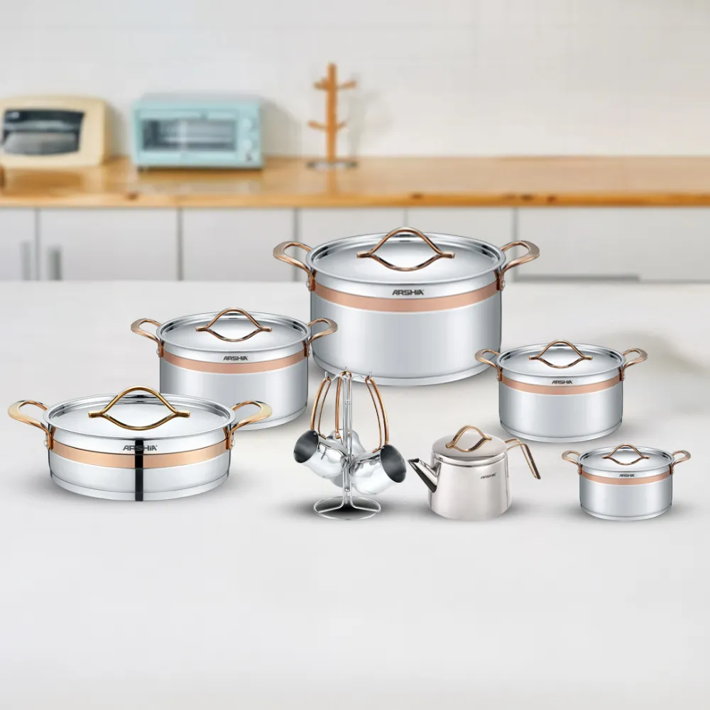 Arshia Stainless Steel Cookware Set 16Pcs Rose Gold