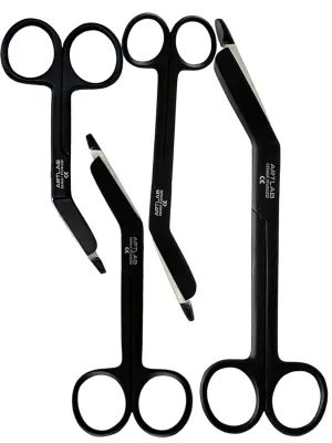 Artlab-Nursing Lister Bandage Scissors-Black Titanium Flouride Coated -Supreme Grade, Made of Premium German Stainless Steel-EMT Lister Bandage Scissors Set of 4-7.25" 5.5" 4.5" 3.5"