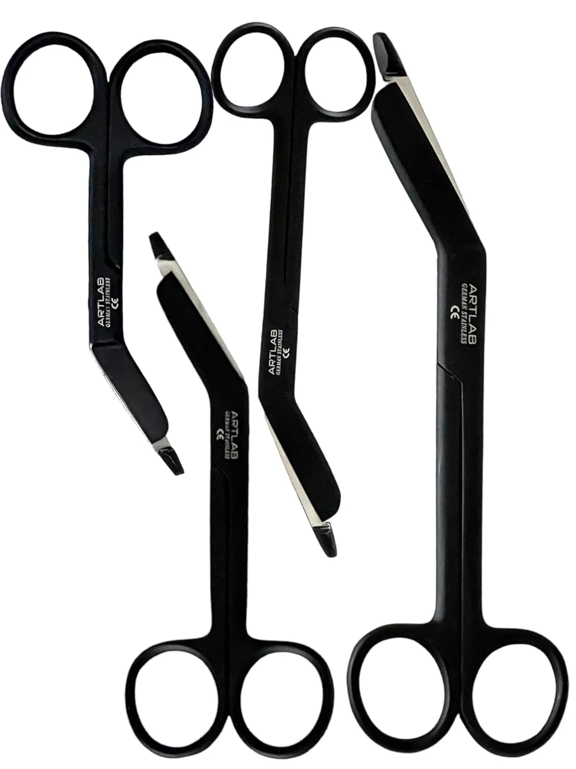 Artlab-Nursing Lister Bandage Scissors-Black Titanium Flouride Coated -Supreme Grade, Made of Premium German Stainless Steel-EMT Lister Bandage Scissors Set of 4-7.25" 5.5" 4.5" 3.5"