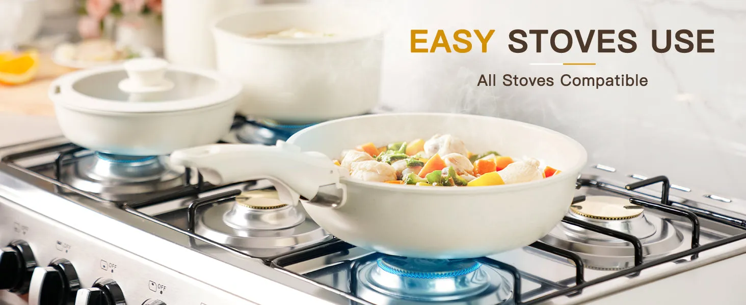 Astercook 21 Pcs Pots and Pans Set Non Stick, Ceramic Cookware Set Detachable Handle, RV Kitchen Cooking Set Removable Handles, Oven Safe, Induction Ready, Stackable Non-stick Set, Cream White