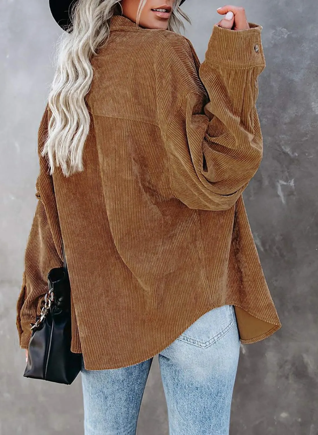Astylish Women Corduroy Shirts Casual Long Sleeve Button Down Blouses Top