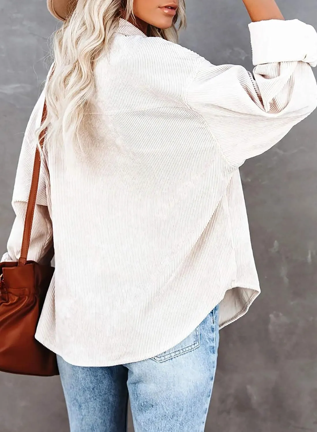 Astylish Women Corduroy Shirts Casual Long Sleeve Button Down Blouses Top