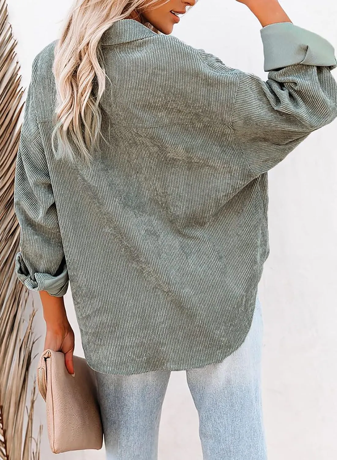 Astylish Women Corduroy Shirts Casual Long Sleeve Button Down Blouses Top