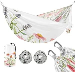 ATTX Beautiful Watercolor Wildflowers Camping Hammock - Lightweight & Portable Hammocks, Heavy Duty 330lbs Capacity for Indoor, Hiking, Backpacking, Travel, Backyard, Beach#59