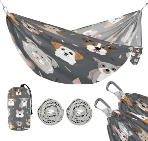 ATTX Cartoon Dog Camping Hammock - Lightweight & Portable Hammocks, Heavy Duty 330lbs Capacity for Indoor, Hiking, Backpacking, Travel, Backyard, Beach#264