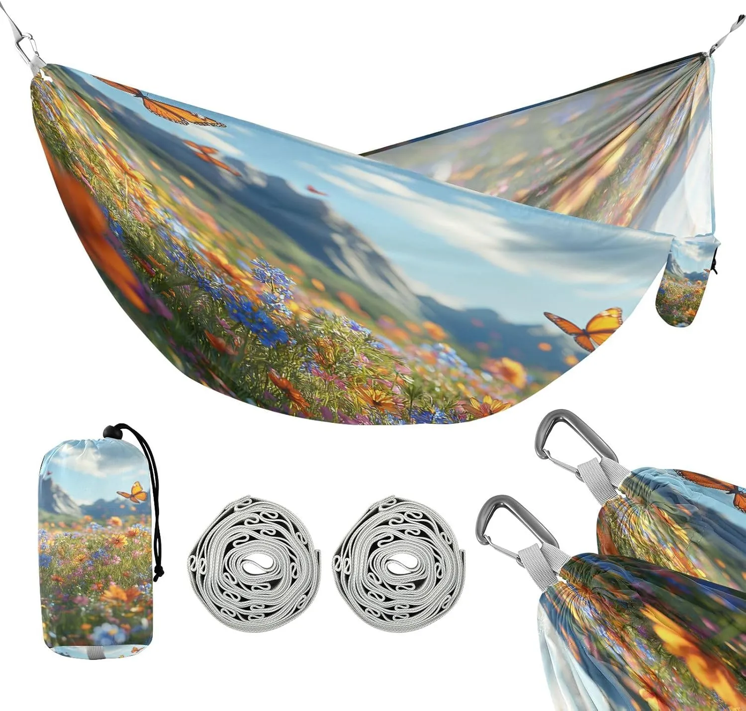 ATTX Colorful Wildflowers Meadow Camping Hammock - Lightweight & Portable Hammocks, Heavy Duty 330lbs Capacity for Indoor, Hiking, Backpacking, Travel, Backyard, Beach#587