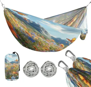 ATTX Colorful Wildflowers Meadow Camping Hammock - Lightweight & Portable Hammocks, Heavy Duty 330lbs Capacity for Indoor, Hiking, Backpacking, Travel, Backyard, Beach#587