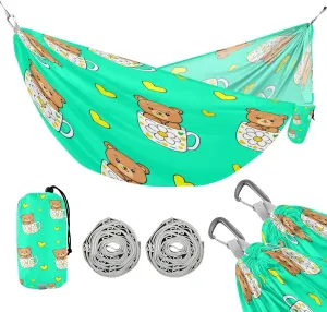 ATTX Cute Kawaii Bears Camping Hammock - Lightweight & Portable Hammocks, Heavy Duty 330lbs Capacity for Indoor, Hiking, Backpacking, Travel, Backyard, Beach#207