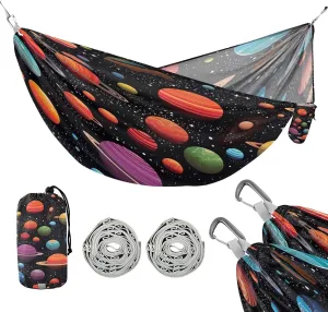 ATTX Galaxy Planets Camping Hammock - Lightweight & Portable Hammocks, Heavy Duty 330lbs Capacity for Indoor, Hiking, Backpacking, Travel, Backyard, Beach#256