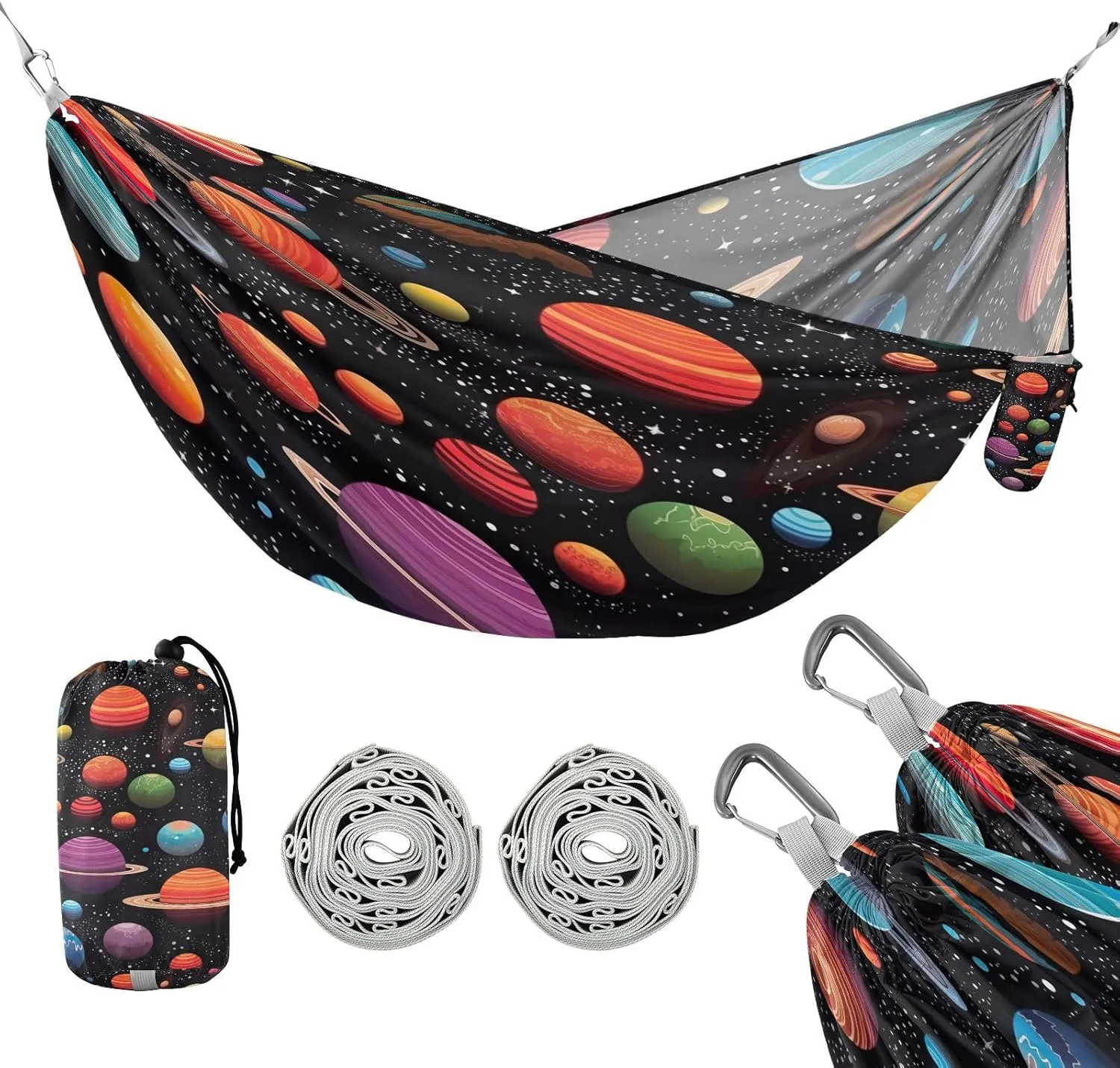 ATTX Galaxy Planets Camping Hammock - Lightweight & Portable Hammocks, Heavy Duty 330lbs Capacity for Indoor, Hiking, Backpacking, Travel, Backyard, Beach#256