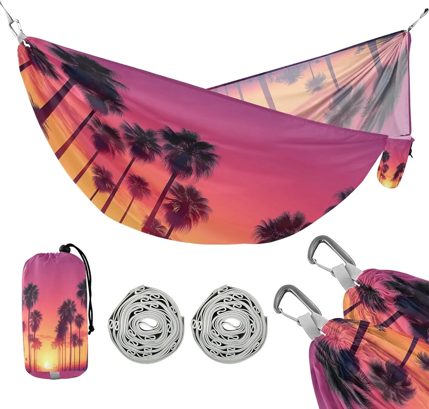 ATTX Palm Tree Silhouettes Camping Hammock - Lightweight & Portable Hammocks, Heavy Duty 330lbs Capacity for Indoor, Hiking, Backpacking, Travel, Backyard, Beach#42