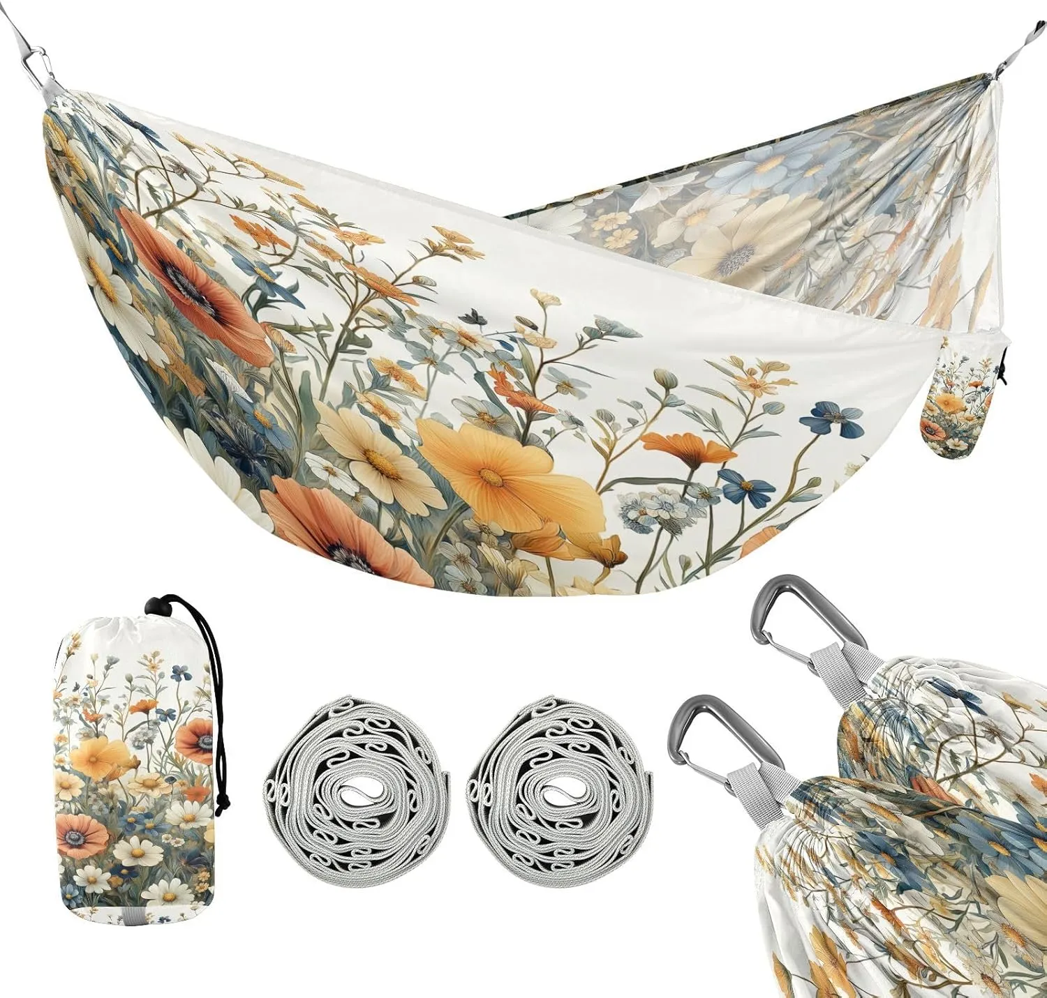 ATTX Pastel Flowers Camping Hammock - Lightweight & Portable Hammocks, Heavy Duty 330lbs Capacity for Indoor, Hiking, Backpacking, Travel, Backyard, Beach#32
