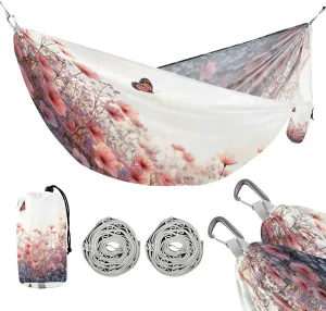 ATTX Pink Wild Flowers Camping Hammock - Lightweight & Portable Hammocks, Heavy Duty 330lbs Capacity for Indoor, Hiking, Backpacking, Travel, Backyard, Beach#479