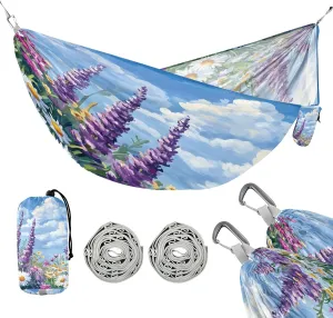 ATTX Spring Beautiful Wildflowers Camping Hammock - Lightweight & Portable Hammocks, Heavy Duty 330lbs Capacity for Indoor, Hiking, Backpacking, Travel, Backyard, Beach#73