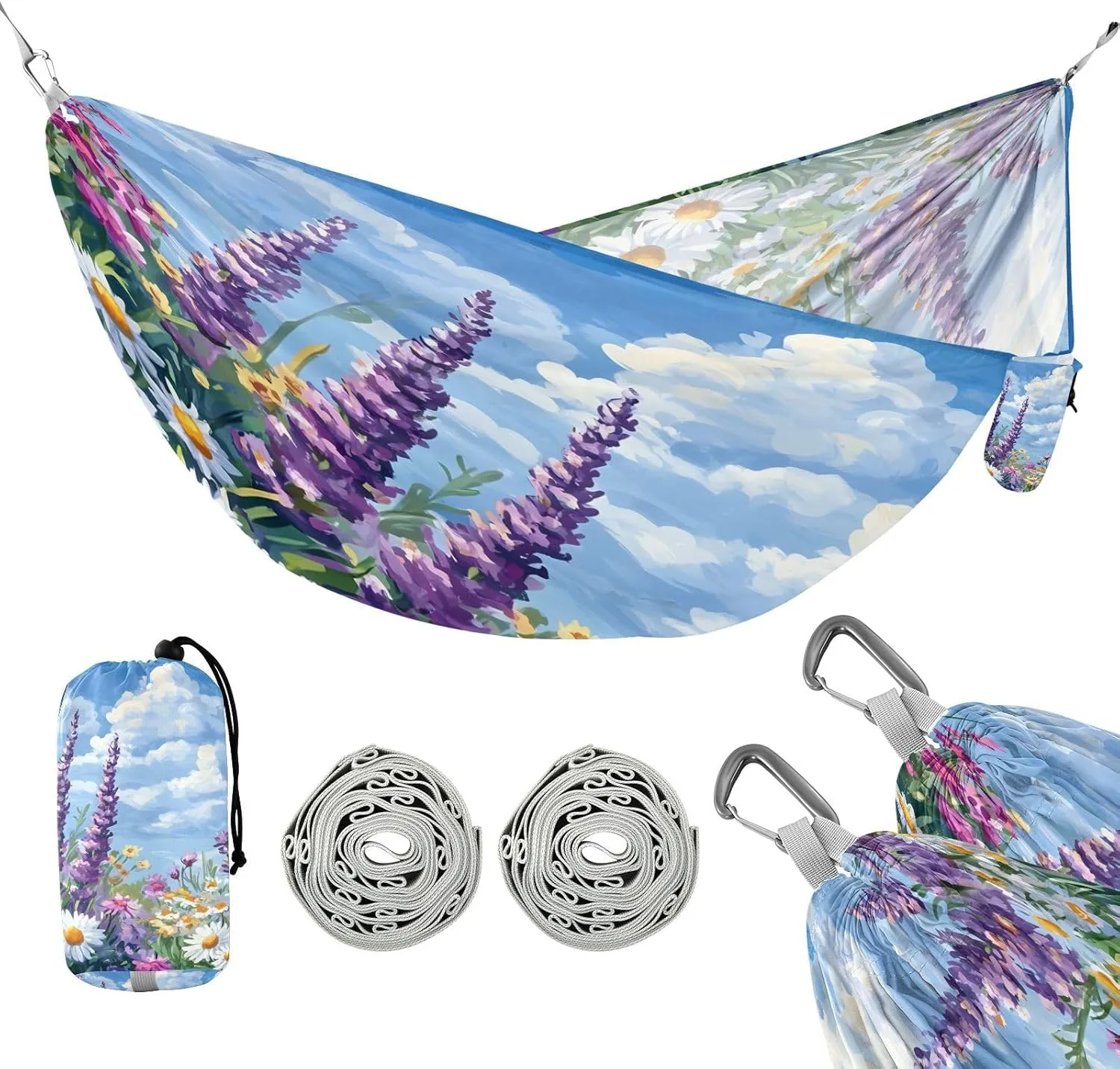 ATTX Spring Beautiful Wildflowers Camping Hammock - Lightweight & Portable Hammocks, Heavy Duty 330lbs Capacity for Indoor, Hiking, Backpacking, Travel, Backyard, Beach#73