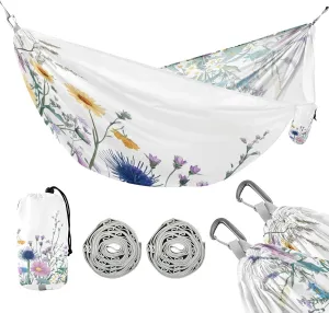 ATTX Watercolor Wildflowers Camping Hammock - Lightweight & Portable Hammocks, Heavy Duty 330lbs Capacity for Indoor, Hiking, Backpacking, Travel, Backyard, Beach#83
