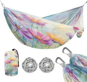 ATTX Watercolor Wildflowers Camping Hammock - Lightweight & Portable Hammocks, Heavy Duty 330lbs Capacity for Indoor, Hiking, Backpacking, Travel, Backyard, Beach#87