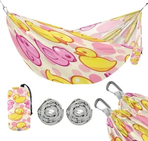 ATTX Yellow Pink Ducks Camping Hammock - Lightweight & Portable Hammocks, Heavy Duty 330lbs Capacity for Indoor, Hiking, Backpacking, Travel, Backyard, Beach#499