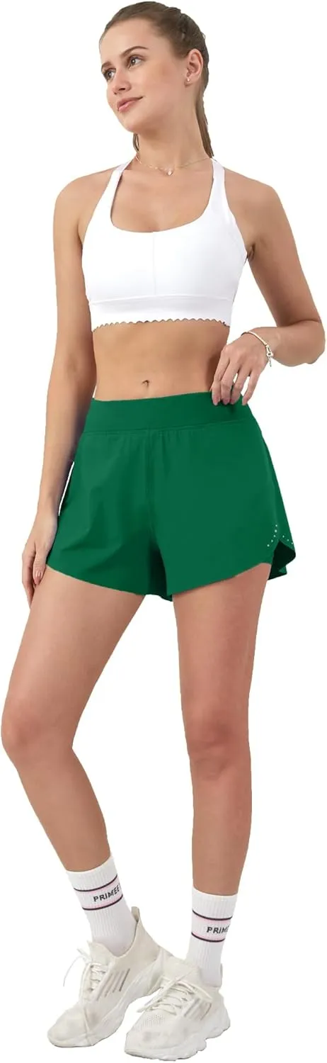 Aurefin Women's 2 in 1 Flowy Running Shorts High Waisted Athletic Shorts for Women Lightweight Workout Yoga Gym Shorts