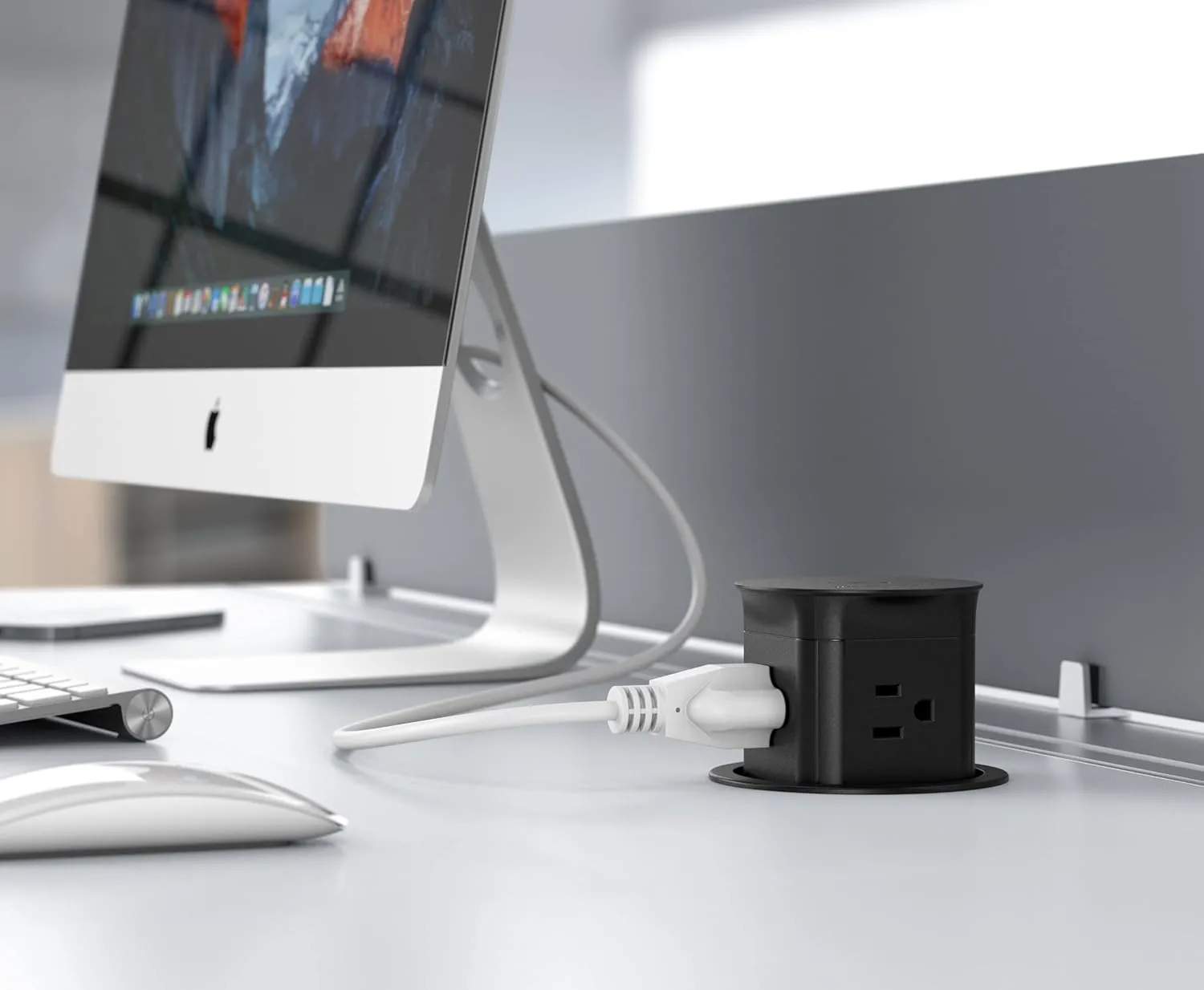 Automatic Pop Up Outlet Station for Kitchen Counter Island, Splash Resistant, 3.15" Diameter Round Pop Up Counter Outlet, Conference Table Power Hub