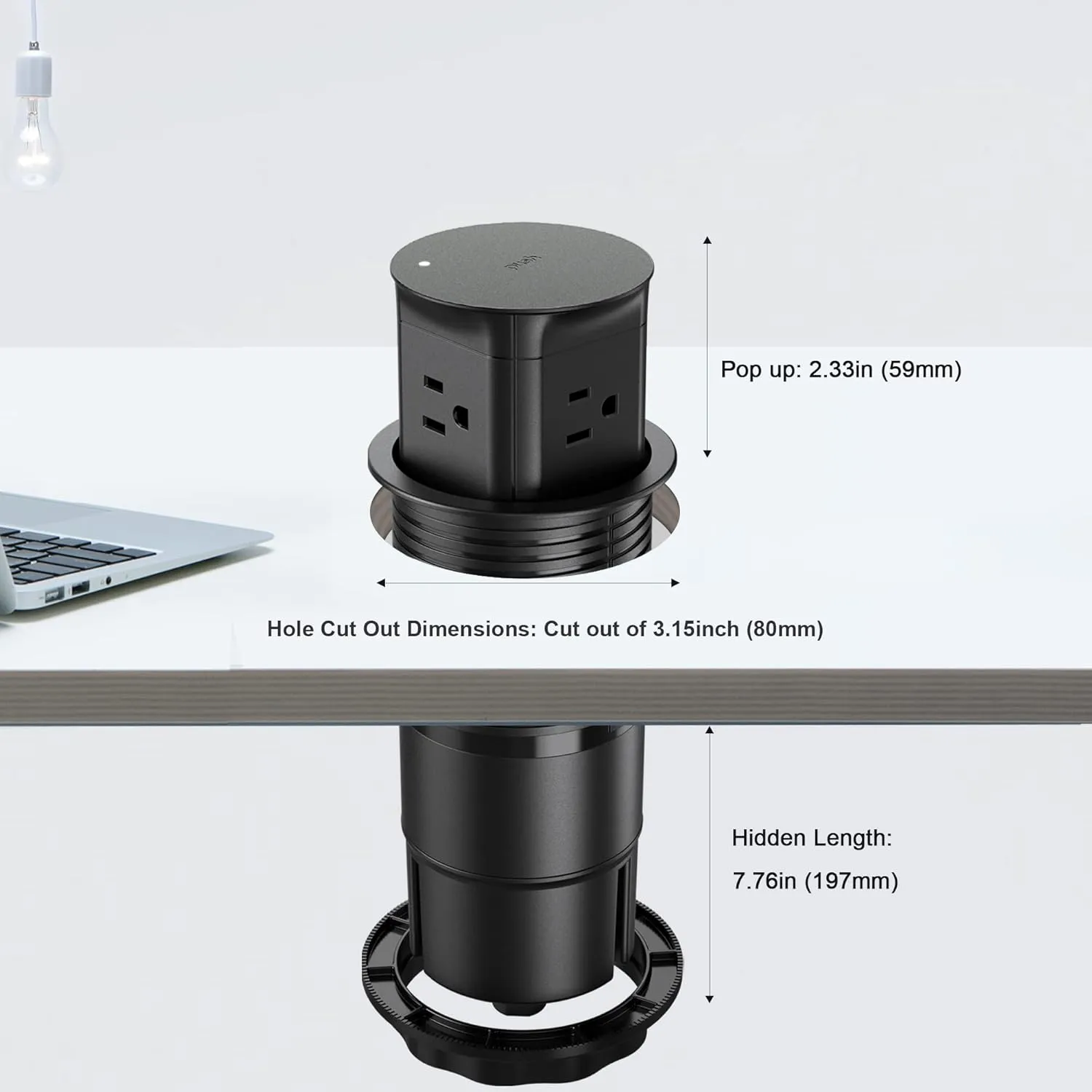 Automatic Pop Up Outlet Station for Kitchen Counter Island, Splash Resistant, 3.15" Diameter Round Pop Up Counter Outlet, Conference Table Power Hub