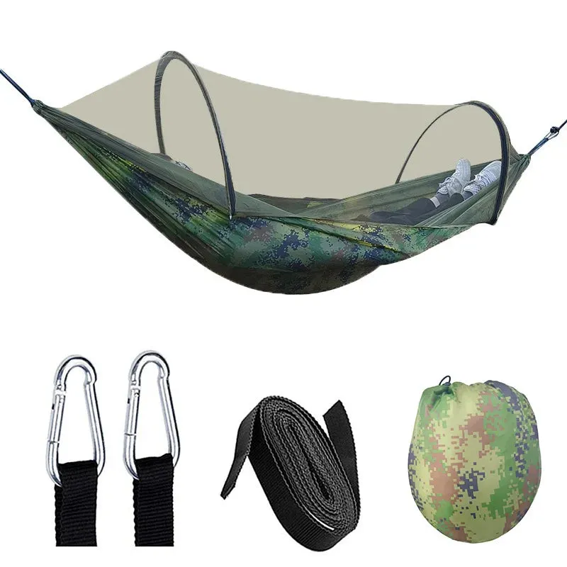 Automatic Quick-Opening Mosquito Net Hammock - Anti-Rollover Nylon Rocking Chair for Outdoor Camping, 260x140cm