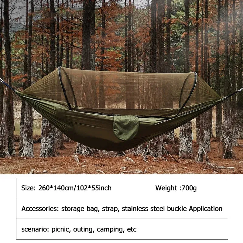 Automatic Quick-Opening Mosquito Net Hammock - Anti-Rollover Nylon Rocking Chair for Outdoor Camping, 260x140cm