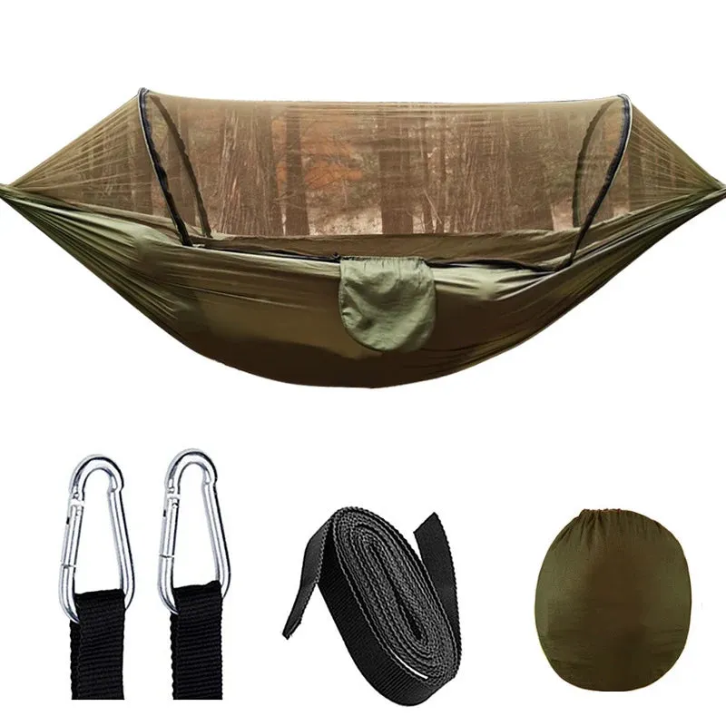 Automatic Quick-Opening Mosquito Net Hammock - Anti-Rollover Nylon Rocking Chair for Outdoor Camping, 260x140cm