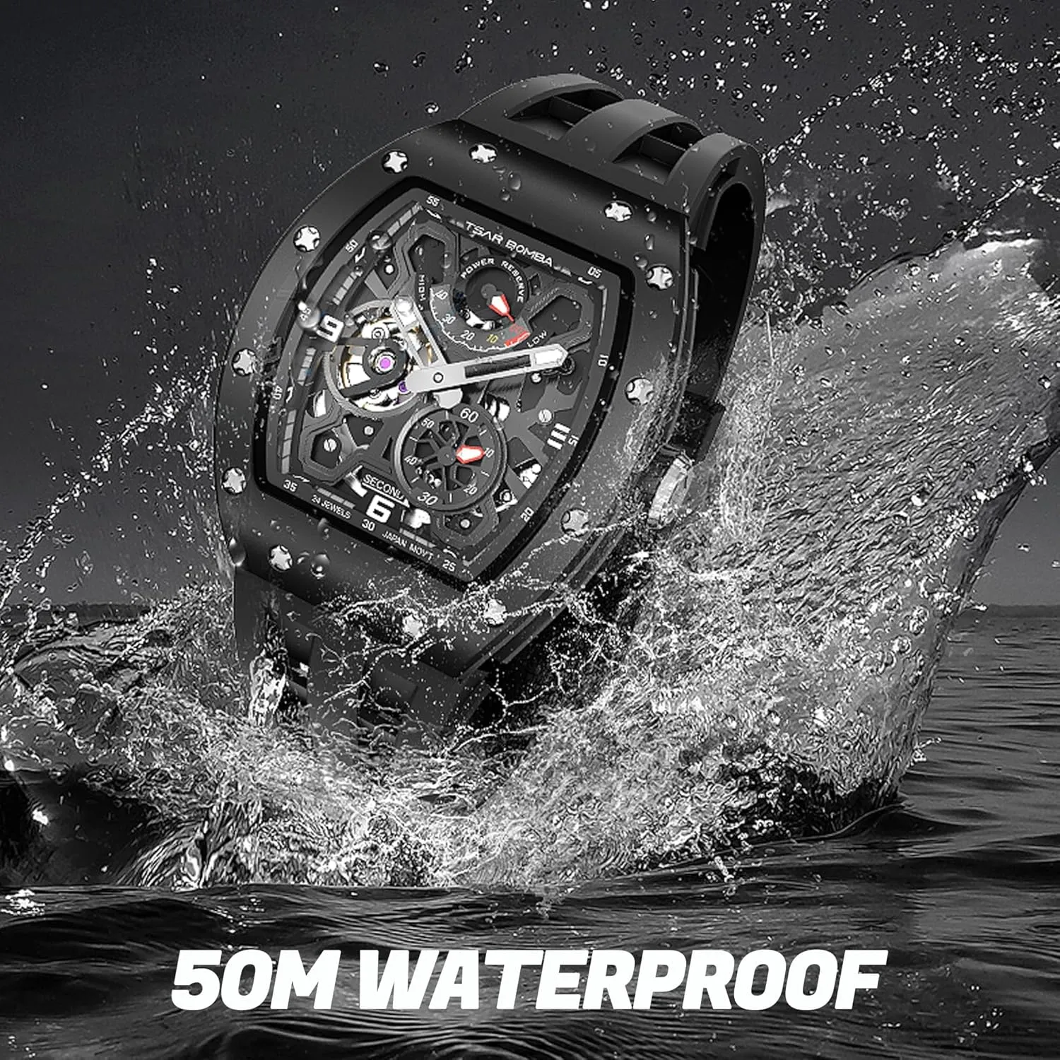 Automatic Watch for Men Mechanical Skeleton Watch, 50M Waterproof Power Reserve Mens Watches Unique Gifts for Men