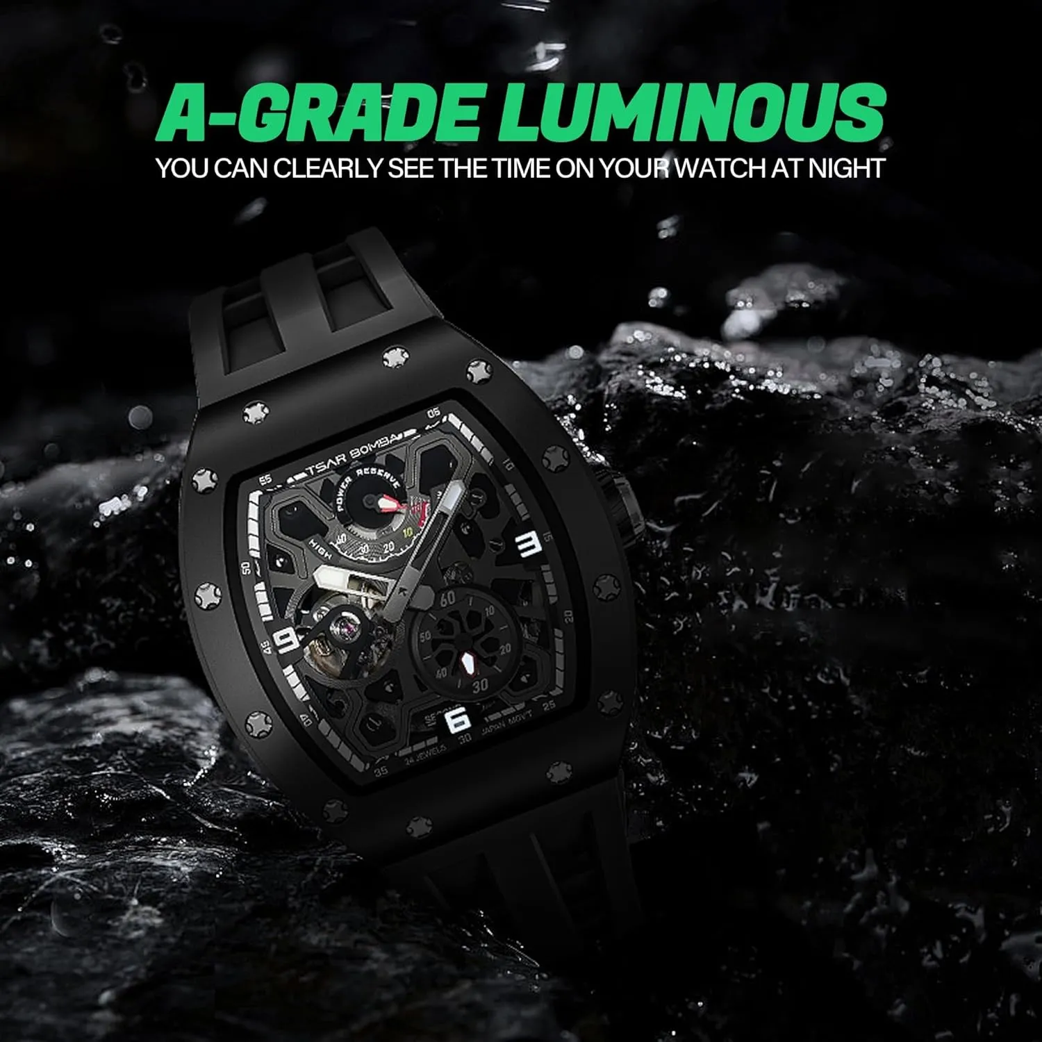Automatic Watch for Men Mechanical Skeleton Watch, 50M Waterproof Power Reserve Mens Watches Unique Gifts for Men