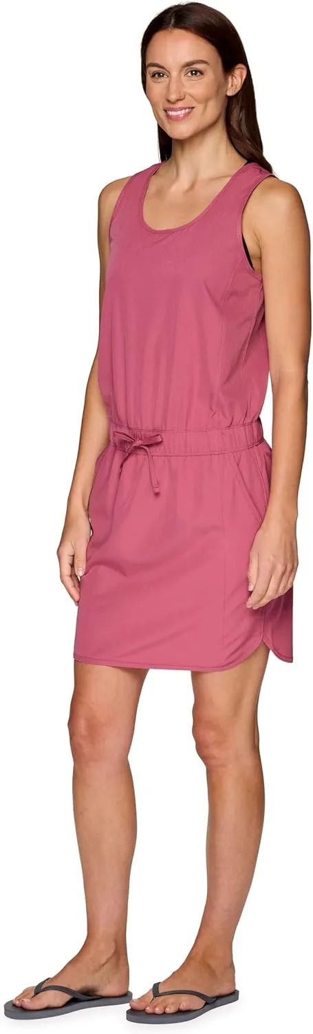 Avalanche Women's Tank Dress, Quick Drying Stretch Woven Hiking Beach Dress Tunic with Drawstring Waistband and Pockets