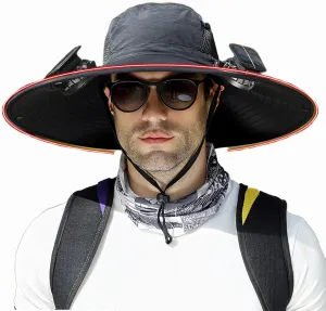 Axocet Solar Fan Hats for Men, Wide Brim Solar Fan Outdoor Fishing Hat-Solar & USB Charging,Solar Fan Hat Upf50 