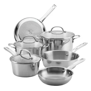 Ayesha Curry Home Collection Stainless Steel Cookware Pots and Pans Set, 9 Piece