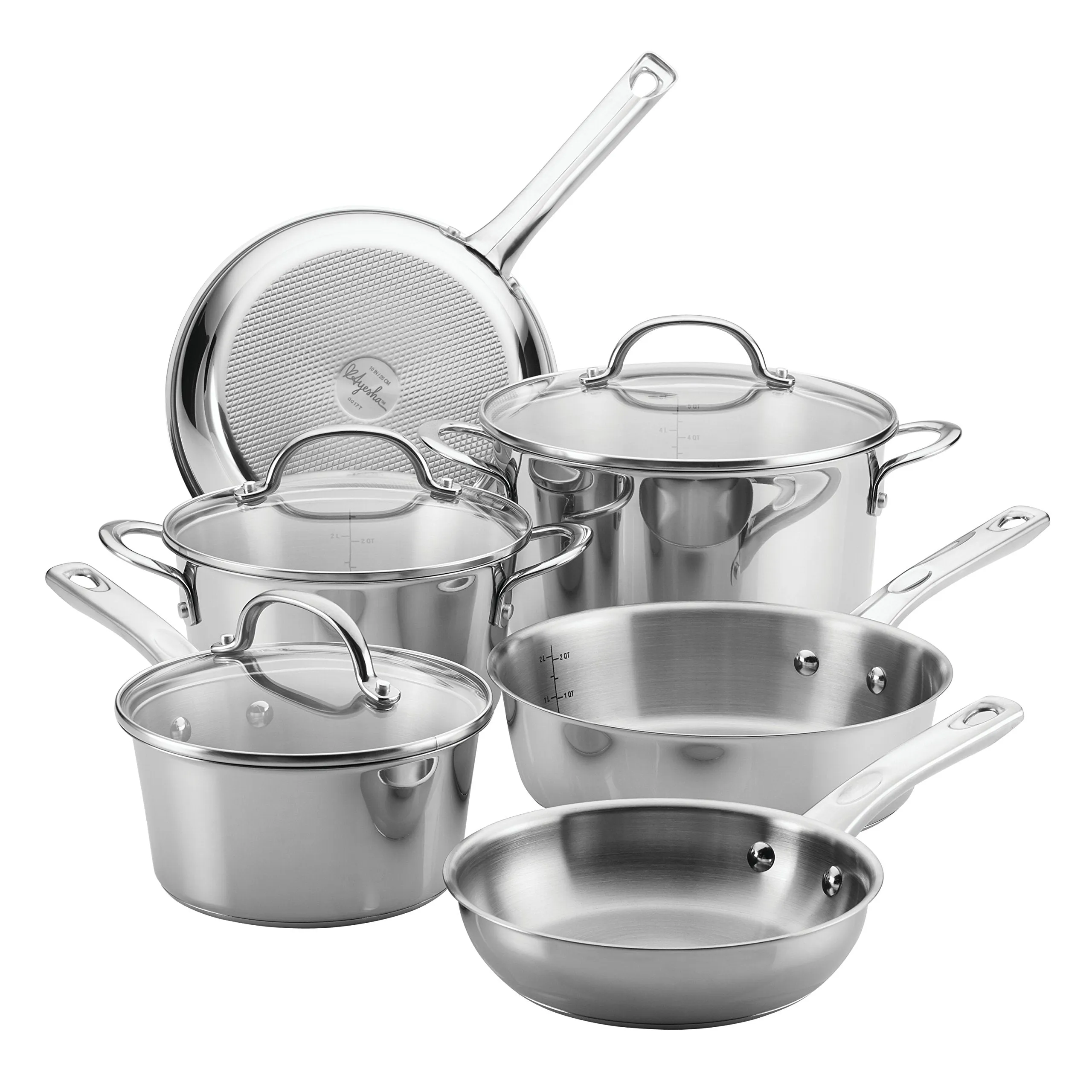 Ayesha Curry Home Collection Stainless Steel Cookware Pots and Pans Set, 9 Piece