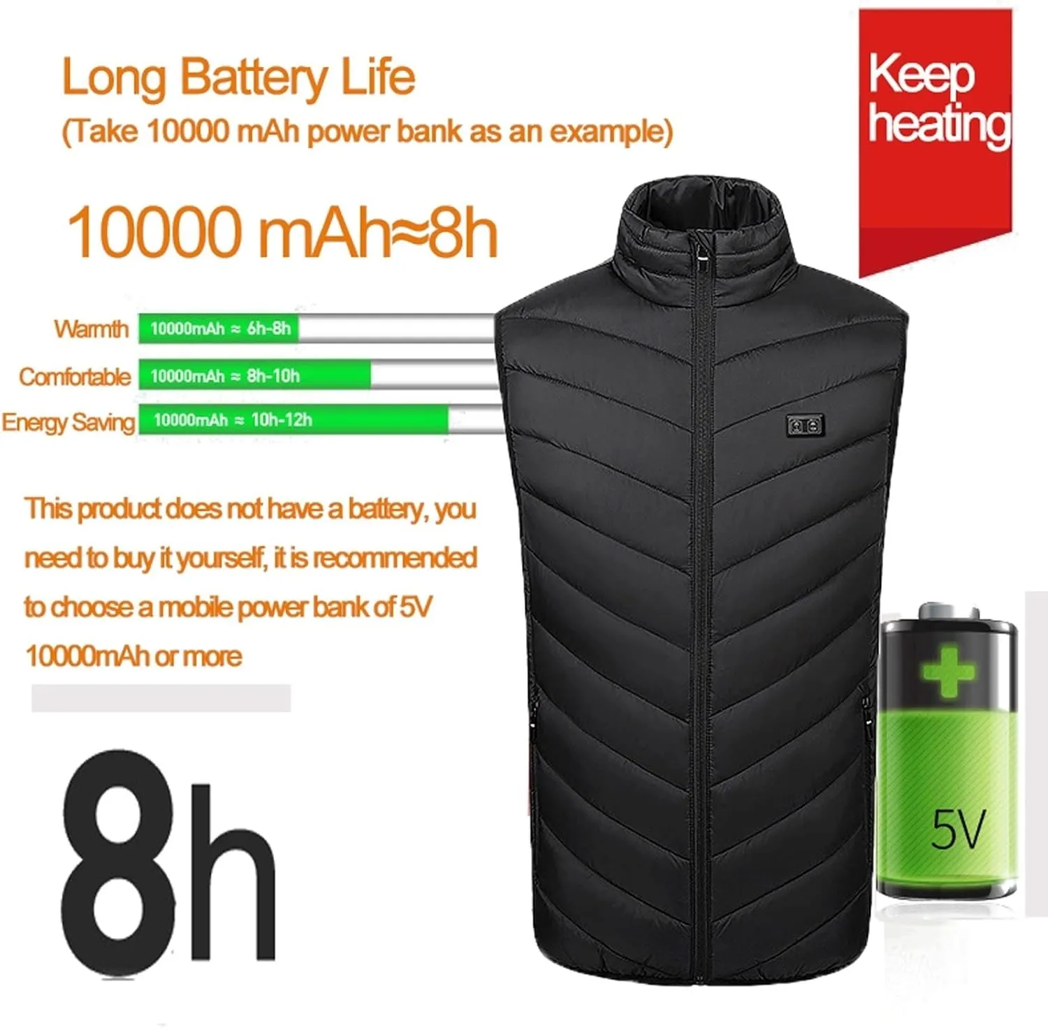 AYGJKIE Heated Vest Adjustable Temperature, Heated Gilet Independent Switches for Abdomen and Back(Battery Pack not)