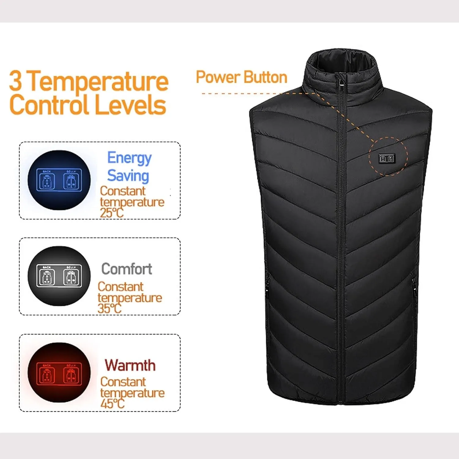 AYGJKIE Heated Vest Adjustable Temperature, Heated Gilet Independent Switches for Abdomen and Back(Battery Pack not)