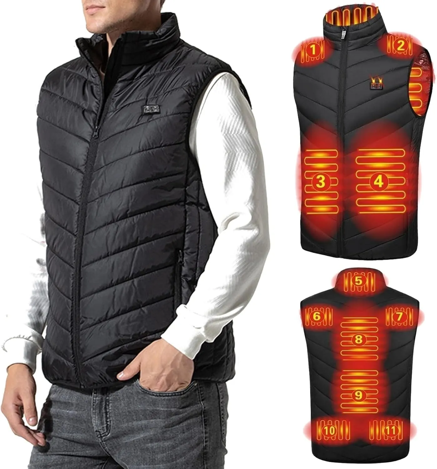 AYGJKIE Heated Vest Adjustable Temperature, Heated Gilet Independent Switches for Abdomen and Back(Battery Pack not)