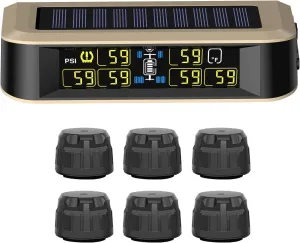 B-Qtech Solar Tire Pressure Monitoring System RV TPMS with 6 Sensors, Support 4/6 Wheel Mode Switching, 5 Alarm Modes Real-time Monitoring Tire Pressure/Temperature for Trailer Truck Camper (0~199PSI)