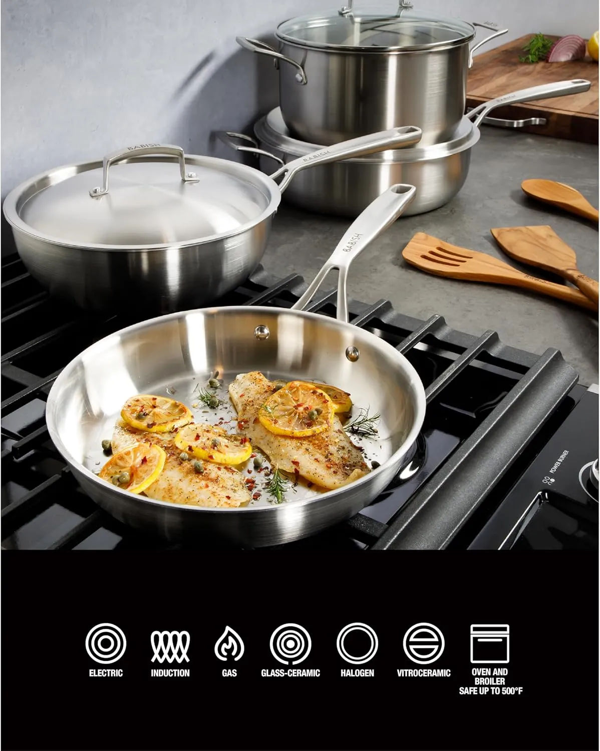 Babish 10 Piece Professional Tri Ply Non Toxic Pots and Pans Cookware Set